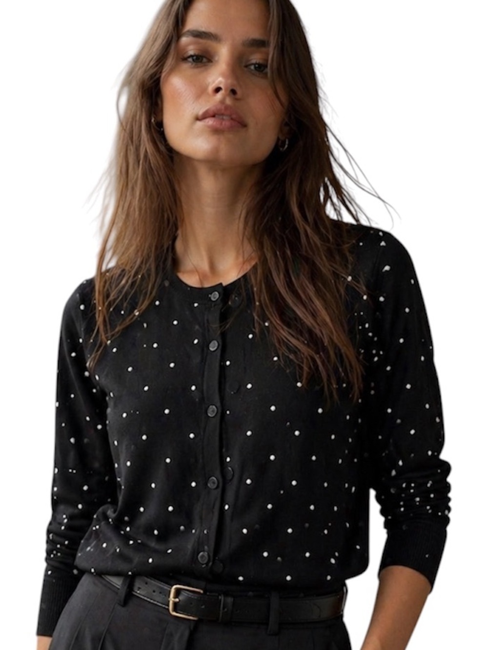 August Silk Capsule Wardrobe Polka Dot Button Down Cardigan Cotton Modal Size XL